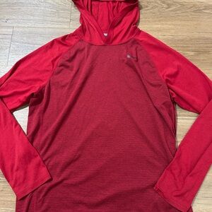 Nike Boys large Red Hooded Long Sleeve dri fit Shirt